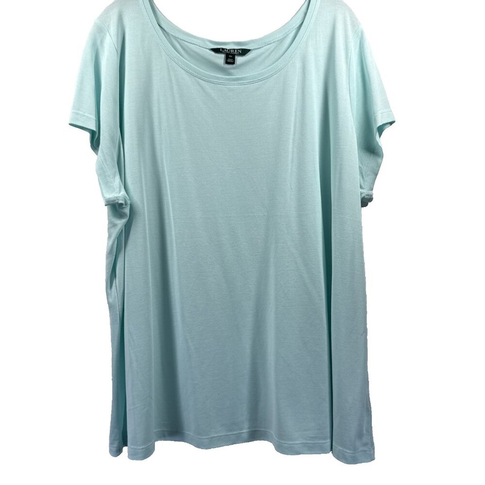 Lauren Ralph Lauren Women's Top 3X Solid Blue‎ Lightweight Cap Sleeve Pullover